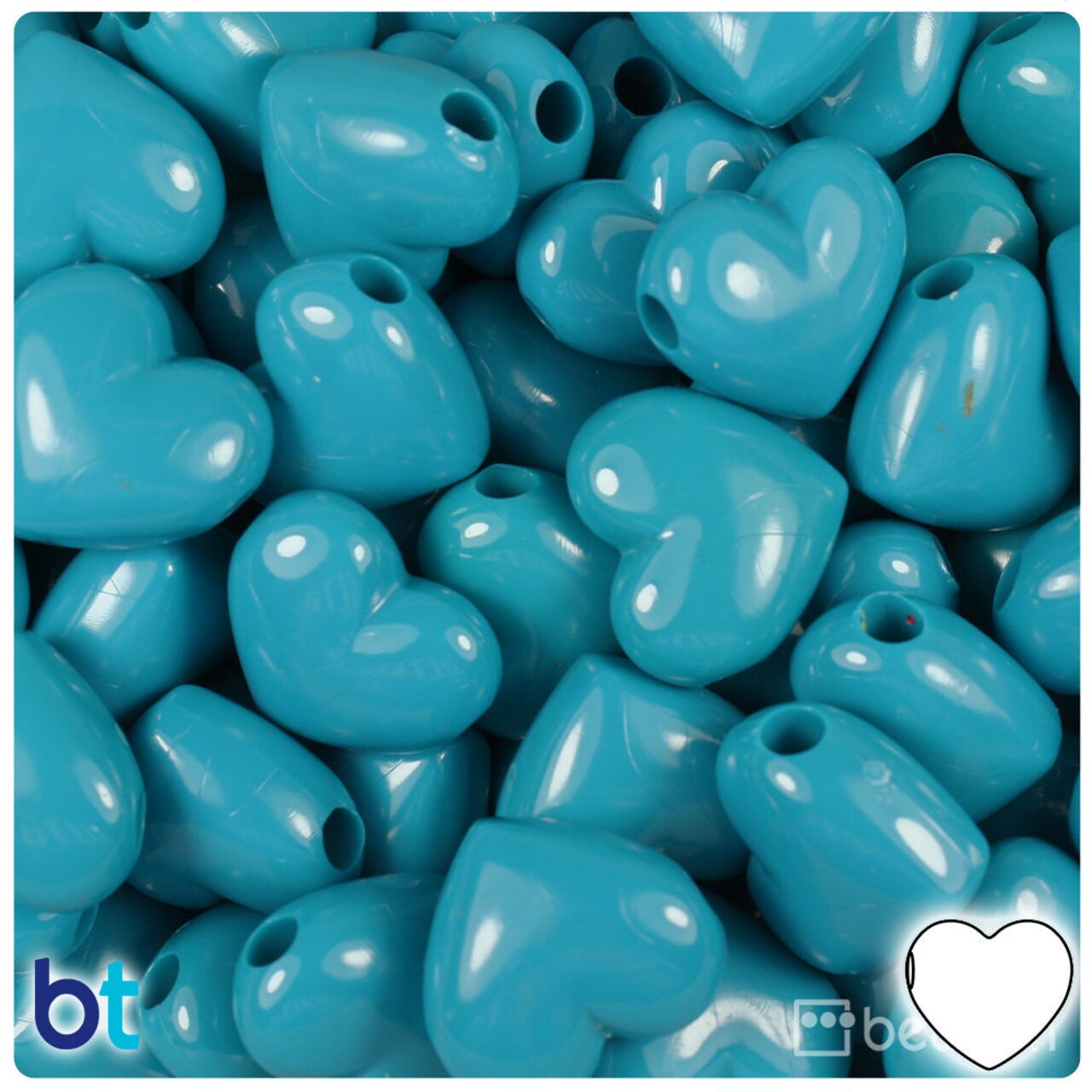 BeadTin Dark Turquoise Opaque 18mm Heart Plastic Pony Beads (24pcs)